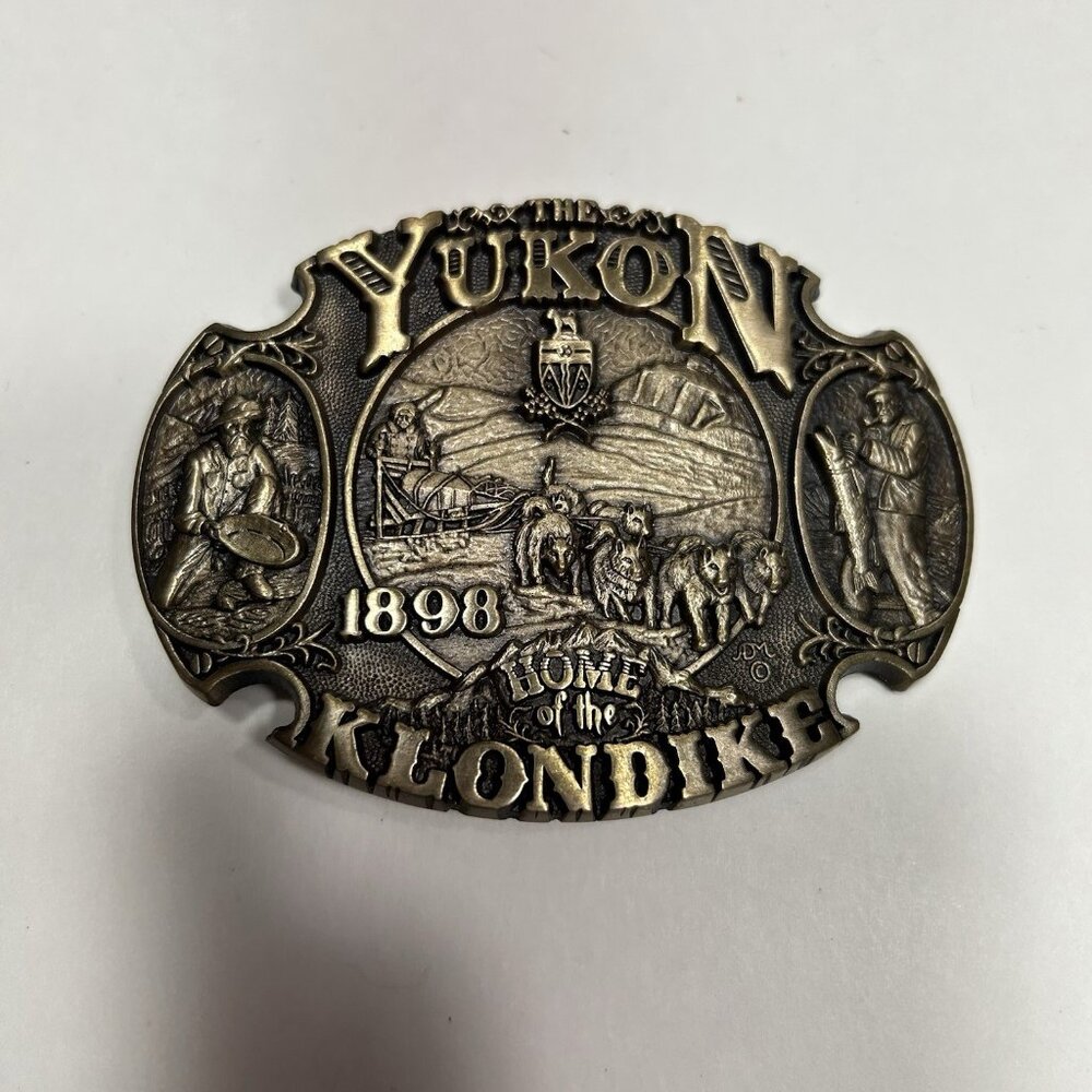 Vtg Award Design Medals The Yukon 1898 Brass Home Of The Klondike Belt Buckle